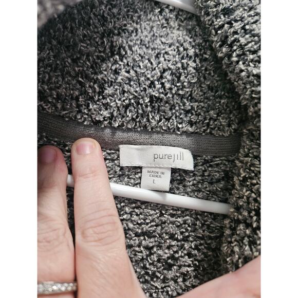 J. Jill Pure Jill Marled Heavy Black White Marled Sweater Cardigan Size L Large - Picture 3 of 16